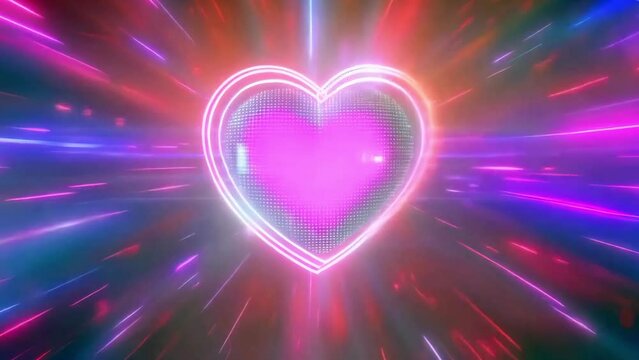 heart shape symbol on neon lights glitch background dynamic cool animation as a concept of something you love - 4k new stock video footage AI