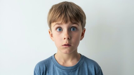 A young child with wide eyes and an anxious expression, looking surprised against a white background.