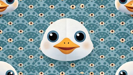 Obraz premium cute face seagull bird seamless pattern background illustration with high detailing