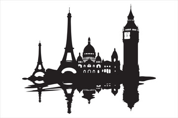 Obraz premium Famous, Sights, Silhouette, Landmark, Iconic, Monument, Architecture, Travel, Tourism, Global, Scenic, Cityscape, Skyline, Destination, Outline, Historic, Building, Shadow, Sunset, Sunrise,