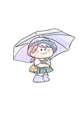 Girl with umbrella watercolor summer