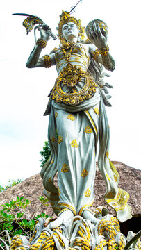 BALI APRIL 2024 - Dewi Sri Statue in Pura Taman Ayun temple at Bali, Indonesia