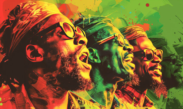 Three reggae men with sunglasses and beards singing
