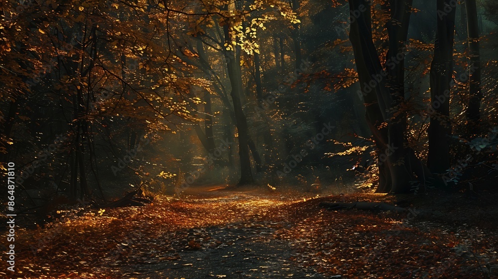 Poster a walk through the autumn forest : generative ai