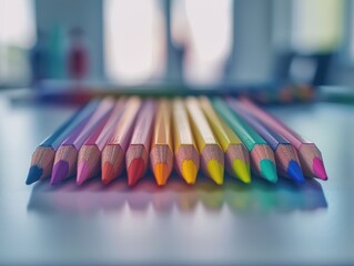 Vibrant colored pencils arranged in a row
