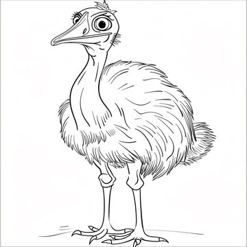 recommend clip art: Cartoon cassowary, outlined for coloring, on a white background.