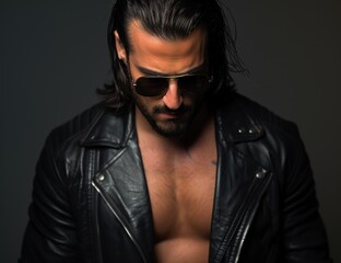 Obraz premium Mysterious man in leather jacket