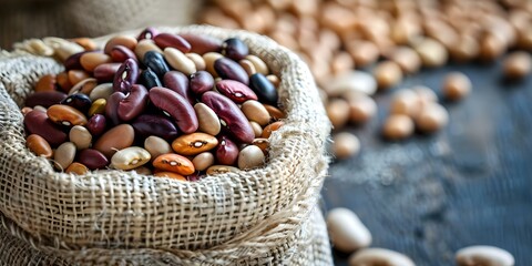 Legume Beans in Sack A Nutritious Seed from a Bird's Eye View. Concept Agricultural Harvest, Nutritious Legumes, Bird's Eye Perspective, Sack of Beans