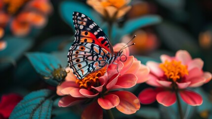 Obraz premium Beautiful Butterflies on Colorful Flowers