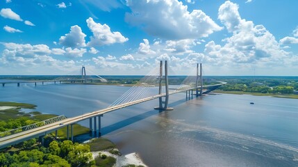 Aerial view of Talmadge Memorial Bridge on a sunny day The Talmadge Memorial Bridge is a bridge...