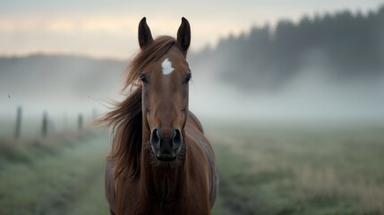Obraz premium Majestic horse in misty field