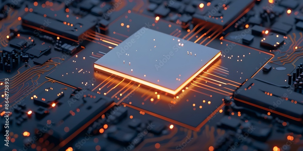 Poster the symbolism of ai technology through powerful computer processor microchips. concept technology, a