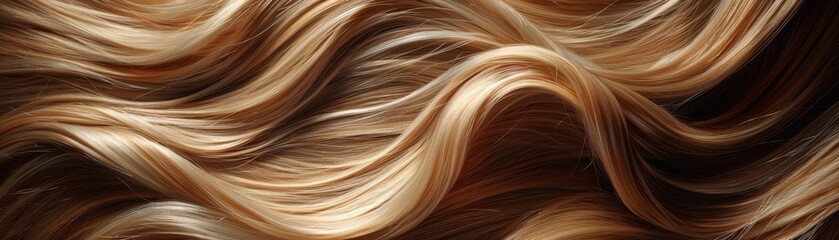 Naklejka premium Blonde shiny highlight woman hair background texture, generative AI Closeup of shiny blonde hair with highlights, textured background, bright tones