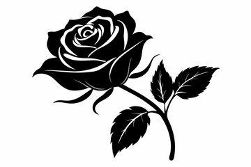 rose flowers silhouettes Vector set, set of decorative rose with leaves	
