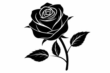 rose flowers silhouettes Vector set, set of decorative rose with leaves	
