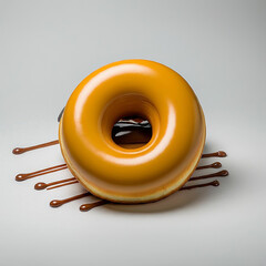 Tasty Donut, dessert with coffee glossy glaze, sprinkles with  coffee sauce on table, on white background.