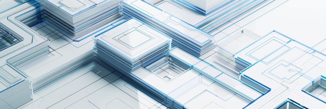 3d square design background with blue lines, abstract digital technology glass block design technology background, 3d network technology, abstract digital pixel design