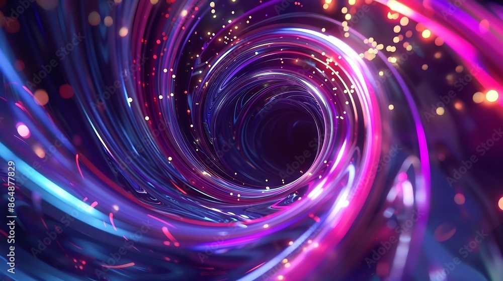 Poster colorful swirl elements with neon led illumination abstract futuristic background : generative ai