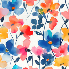 colorful flower watercolor seamless pattern,seamless pattern for beauty products,generative ai