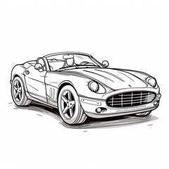 Cartoon convertible sport car, outlined for coloring, on a white background.
