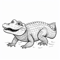 Obraz premium Cartoon crocodile, outlined for coloring, on a white background.