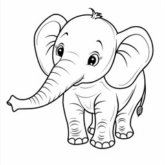 Naklejka premium Cartoon elephant, outlined for coloring, on a white background.