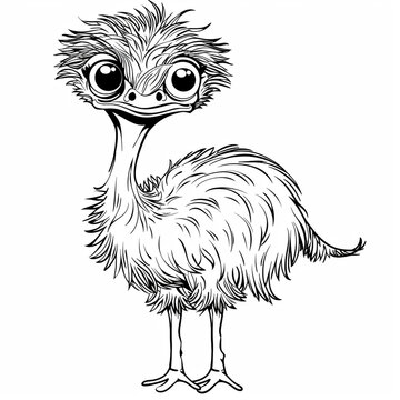 recommend clip art: Cartoon emu, outlined for coloring, on a white background.