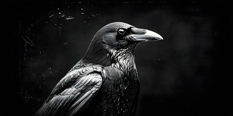 Fototapeta premium Engraved Image of a Black and White Crow with Outline. Concept Black and White Crow Engraving, Detailed Outline Art, Bird Illustration Portrait