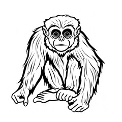 Cartoon gibbon, outlined for coloring, on a white background.