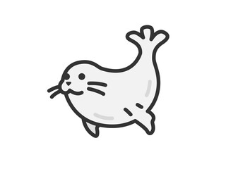 アザラシのアイコン（線画カラー）のイラスト