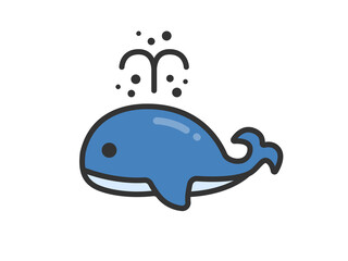 潮吹きクジラのアイコン（線画カラー）のイラスト