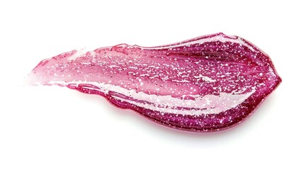 Fototapeta premium Pink shimmering lipgloss texture isolated on white background Smudged cosmetic product smear Makup swatch product sample : Generative AI