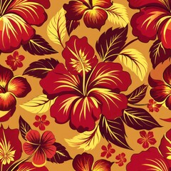 seamless pattern of elegant batik hibiscus blooms, Generative AI