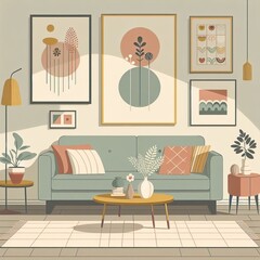 Simple retro style illustration of minimal decor room