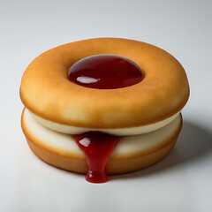 Tasty Donut, dessert with Stuffed with Strawberry jam, on white background.