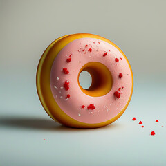 Tasty Donut, dessert with strawberry glossy glaze, sprinkles with  crispy strawberry, on white background.