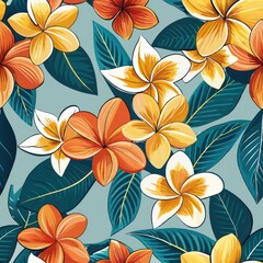 Obraz premium seamless pattern of exotic batik frangipani flowers, Generative AI