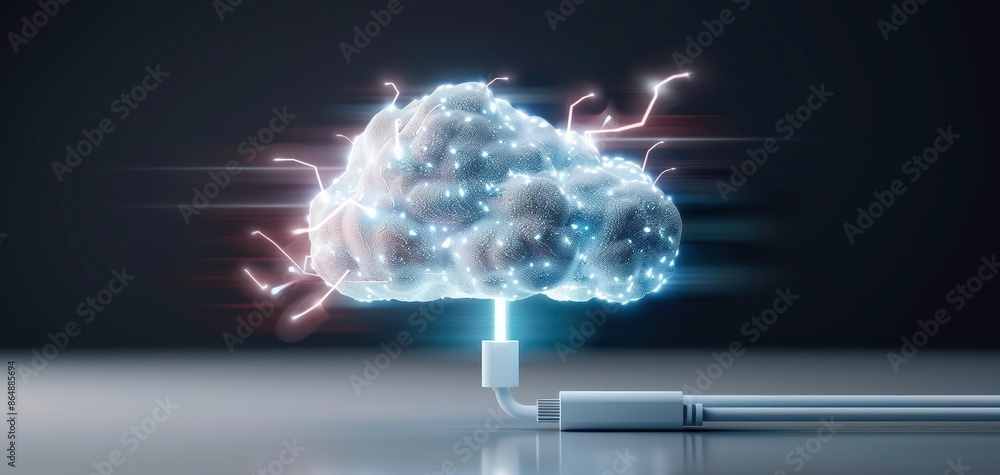Poster futuristic cloud computing technology concept with data and digital connections visualized as a glow