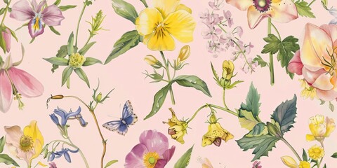 Elegant Vintage Floral Illustration on Soft Pink Background - Generative AI