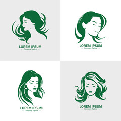 Set of Women silhouettes. Suitable for logo, emblem, pattern, typography etc. Isolated on white background. Vector illustration