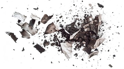 Pieces of black and white crushed eyeshadow isolated on a white background