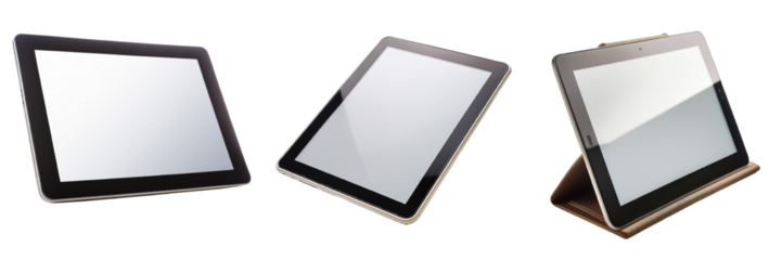 Electronic tablet with blank screen isolated on transparent background