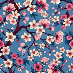 seamless pattern of intricate batik cherry blossoms, Generative AI