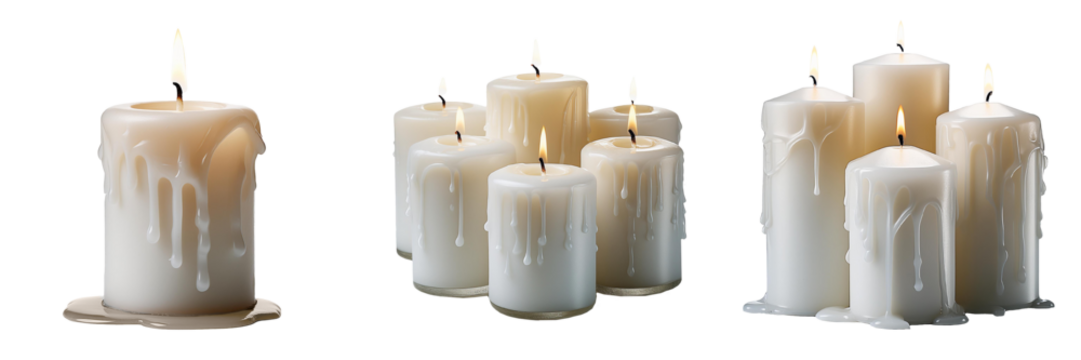White wax burning candles isolated on transparent background