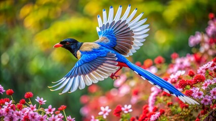 Fototapeta premium Red billed Blue Magpie bird