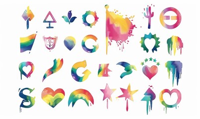 Vector set of LGBTQ community symbols with pride flags Set of 15 Typography Vector Illustration Design Can Print on Poster banners. 
