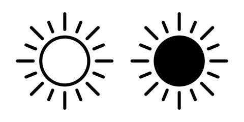 Sun icon, sun symbol isolated on white.