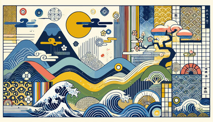 Concept of Japanese Ukiyo-e imagery. Vector illustration.