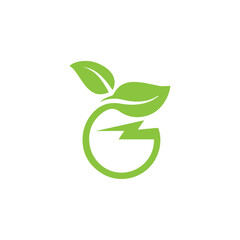 green electrical energy logo, green leaf representing green energy  Vector Illustration electrical circle with green leaf energy logo