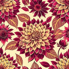 seamless pattern of radiant batik dahlias, Generative AI